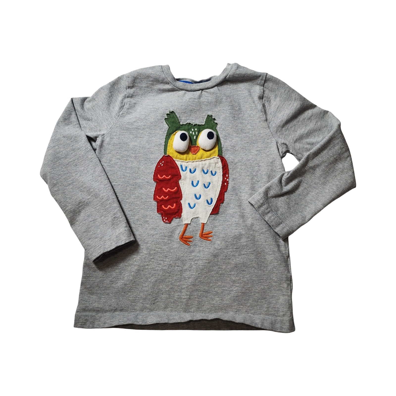 Mini Boden Kids Gray Owl Applique Long Sleeve Cotton T-Shirt Size 4-5y